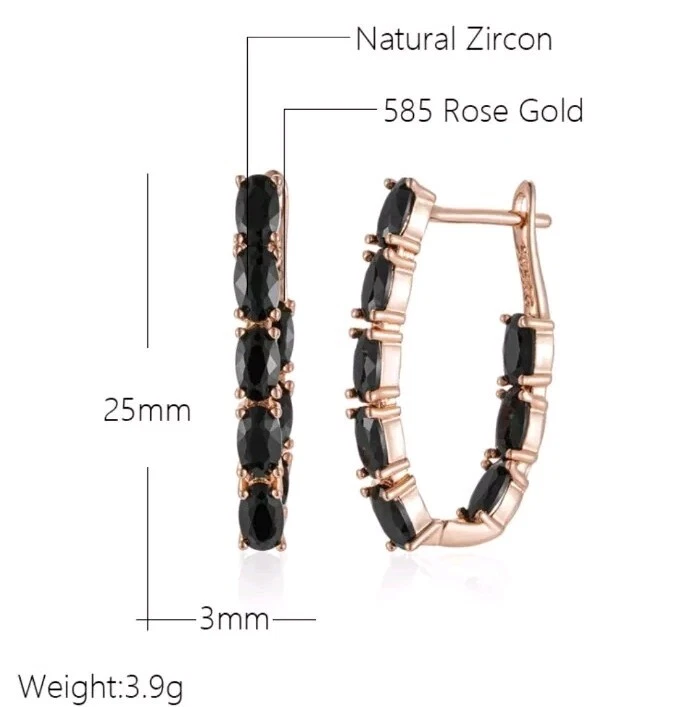 Luxus Ohrringe Creolen 585er Rolled Roségold Walzgold mit schwarzen Zirkonia - Bild 2 von 4