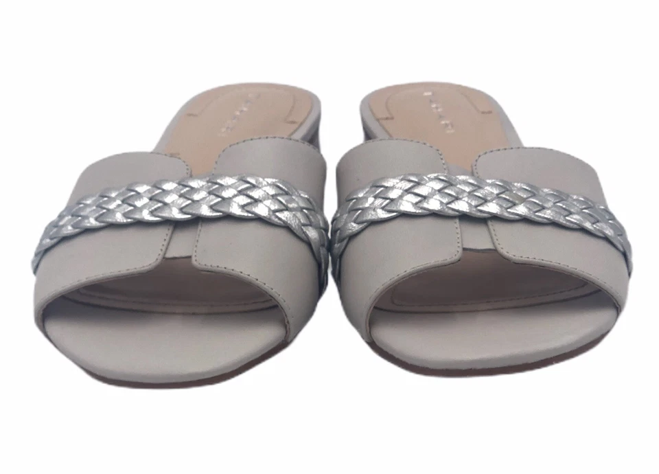 Tahari Women's Amorie Spring White Silver Braid Slide Leather Sandals Shoe 6.5 M - Image 2 of 4