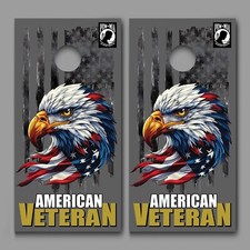 Bald Eagle Veteran American Flag POW Cornhole Decal Wraps