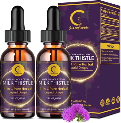 Liver Detox & Cleanse (2 Pack) Milk Thistle Extract Liquid Liver Health Support
