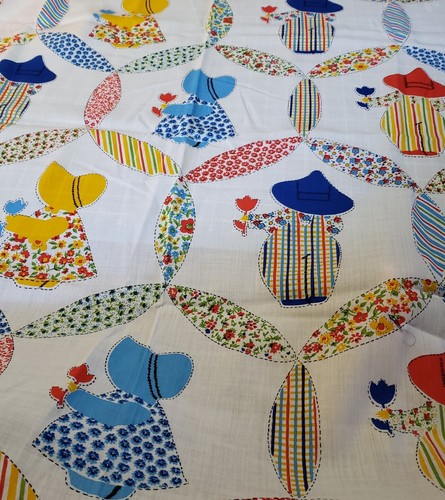 Sunbonnet Sue & Overall Sam Cheater Wedding Ring Quilt Primary Colors 1 Yard VTG