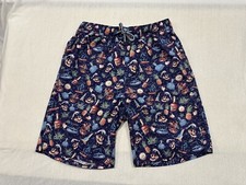 Peter Millar Seaside Ship Faced Skull Rum Drinks Swim Trunks Blue Print Small