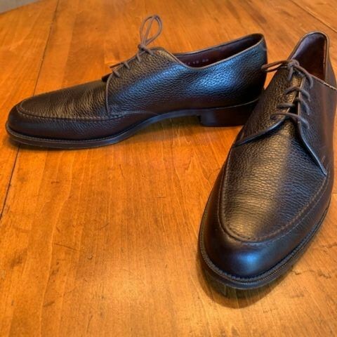 E.T. Wright Oxblood Pebble Grain Calfskin Apron Toe Derby Shoes Italy 13B Apron Derby in Espresso Calfskin | Shop Sid Mashburn main image 3