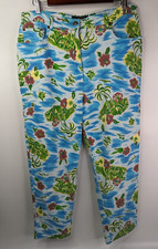 Vintage Route 66 Women  s Pants Size 15/16 Blue Tropical Floral High Rise Stretch