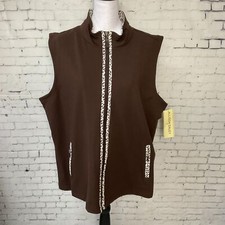 Allison Daley Womens Vest Brown Animal Print Full Zip Sleeveless Pocket Sz 2X E1