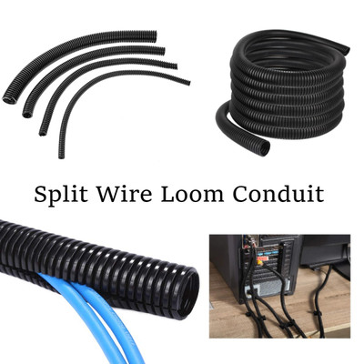 Split Corrugated Wire Loom Conduit Sleeving Wiring Protection Resist Abrasion