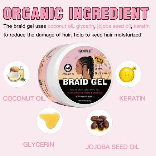 Braid Gel for Twist Braid Gel with Coconut Oil Extra Hold High Shine Edge Contro - Picture 2 of 12