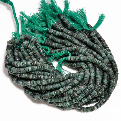 Natural Emerald Gemstone Heishi Shape Smooth Beads 5-6 mm Strand 8'' XY-342