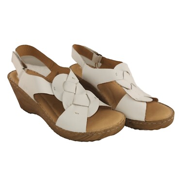 Born Women's Size 11 M Khel Wedge Leather White Sandals Shoes