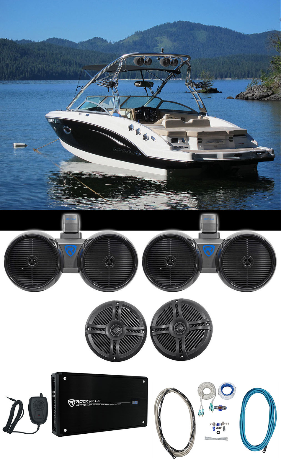 2 Вейкборды Rockville Dual 82 65-дюймовые динамики 4-канальный усилитель Комплект усилителей 7519000₽