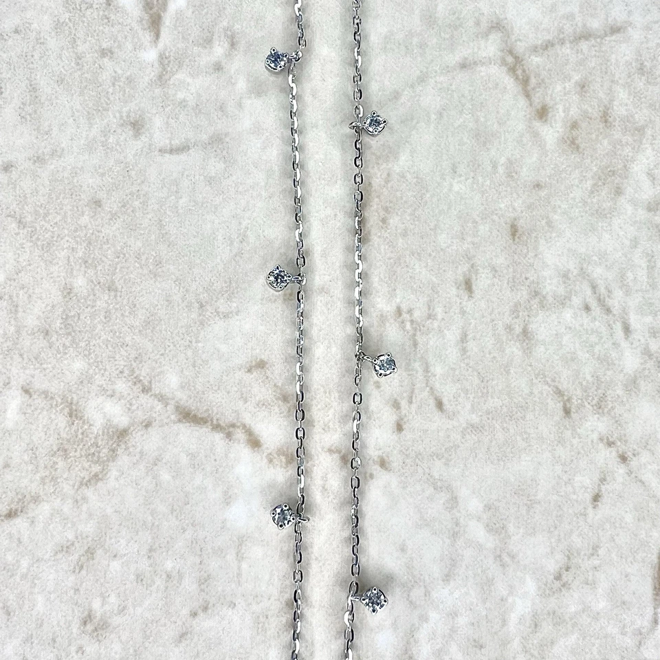 Colar estação de diamante 14K multirgotas - Colar de diamante sólido ouro branco 14K - Imagem 4 de 4