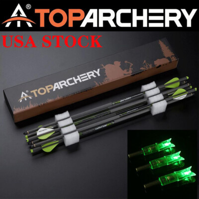 6Pcs 20'' Crossbows Bolts  Pure Carbon Arrows LED Lighted Nocks Archery Hunting