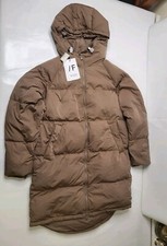 Selected Femme Long Quilted Down Jacket Size 38 Caribou Colour Brand New 