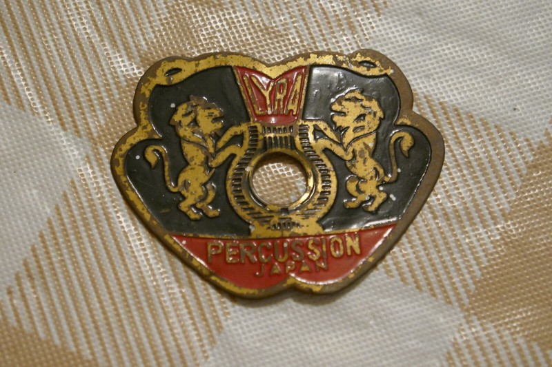 VINTAGE LYRA PERCUSSION DRUM BADGE - SNARE, TOM, BASS - METAL - JAPAN