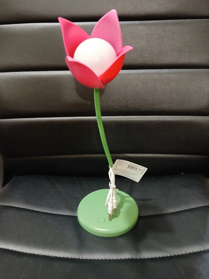Lámpara de escritorio LED de mesa de flores verde y rosa cable alimentado USB incluido encendido/apagado empuje Foto 4 de 4