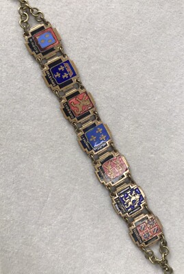 Vintage 1930s French Regions Coat of Arms Enamel Brass Panel