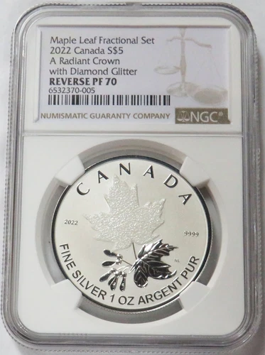2022 SILVER CANADA $5 RADIANT CROWN DIAMOND GLITTER MAPLE LEAF NGC REV PROOF 70