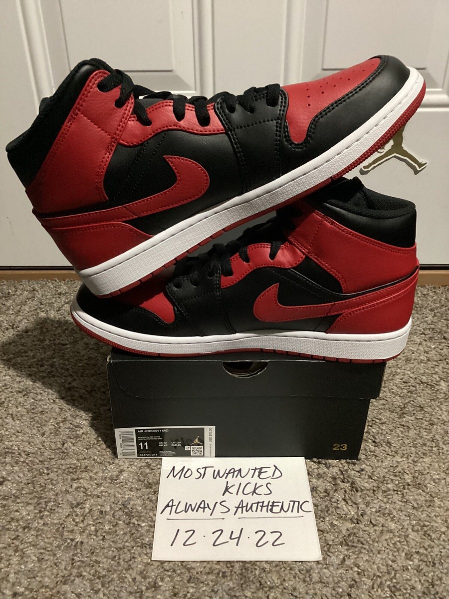 【NIKE】Jordan 1 Mid (2020) DS 2020 Nike Air Jordan Retro 1 Mid Banned Bred Men's Sz 11