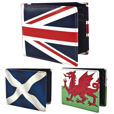 Golunski Herren Qualität Leder Geldbörse Schottland Wales & Union Jack Flagge Retro R...