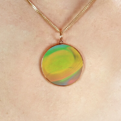 9 kt Gold Hologramm Anhänger - Planet Saturn (klein) + 20'' Kette