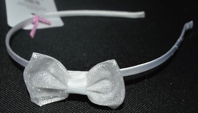 NEU Weißes schmales Satin Haarband mit kleinen Pailletten seitliche Schleife Mädchen Mode