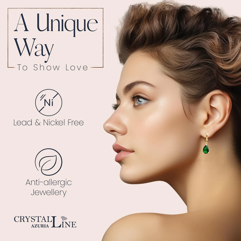 Tropfenform Ohrhänger mit Grüner simulierter Smaragd Zirkonia Kristalle 18 kt... - Bild 3 von 4