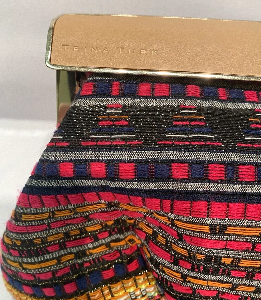 Trina Turk Happy Hour Clutch Purse Multicolor Tweed Leather Handle 12 x 7 - Image 2 of 4