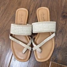 Mila Paoli Leather Slip On Sandal Womens 7 Suede Tan Made In Italy Flat Minimal