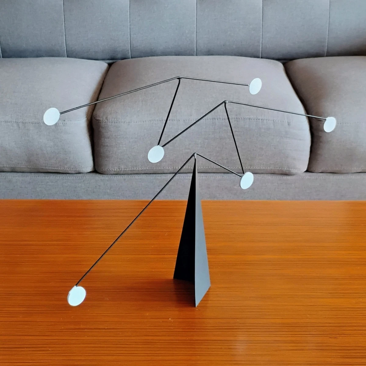 20 x 12" Black Stabile with White Discs Tabletop Mobile Kinetic Sculpture Art