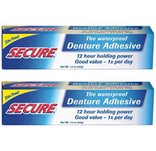 Secure Waterproof Denture Adhesive - Zinc Free - Extra Strong Hold for Upper, Lo