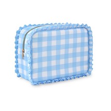 Gingham Ruffle Makeup Bag,Large Travel Cute Cosmetic Bag for Women Girls,Toil...