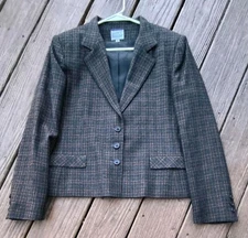 Vintage Handmacher Plaid Wool Blend Semi-Cropped Blazer Jacket 14