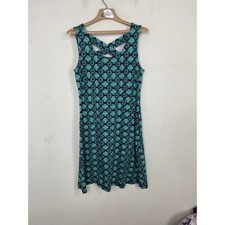 T by Talbots Womens Teal Navy Geometric Print Crisscross Neck Dress Size M
