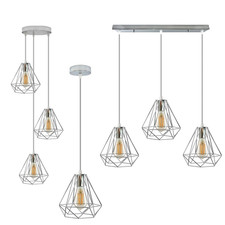 Industrial Retro 3-Light Pendant Ceiling Light Chrome Diamond Cage LED Lamp