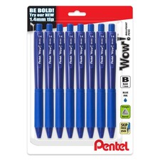 Pentel Wow Retractable Ballpoint Pen, 1.4mm , 1 Count Pack of 8 , Blue