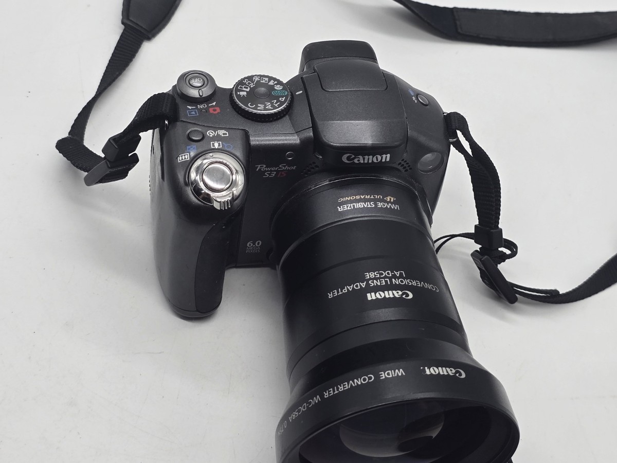 Canon Powershot S3 IS 6.0MP Digital Black W/ Conversion Lens