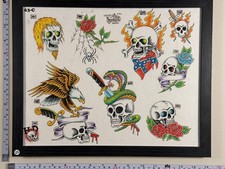 American Traditional Tattoo Flash Art Framed 11x14 Ready-to-Hang 29 Skulls