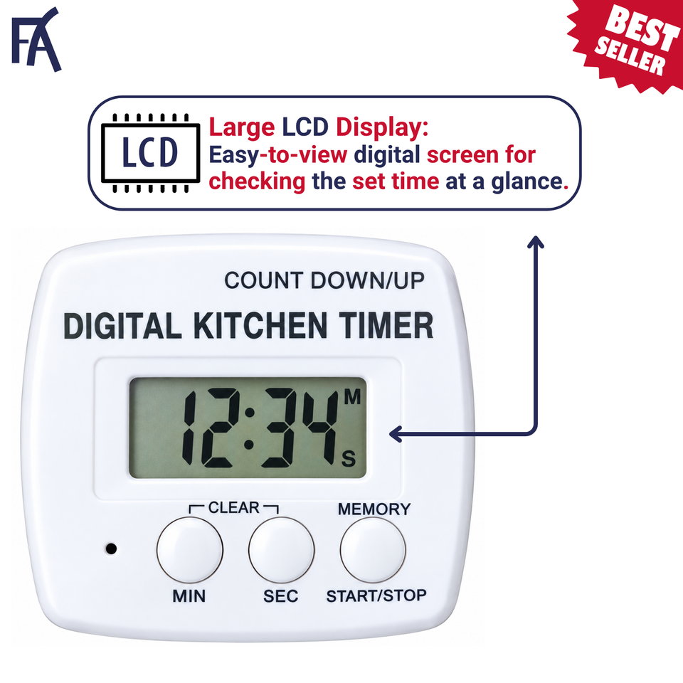 Digital Kitchen Timer Countdown Up Alarm Magnetic Back Cooking Baking ...