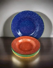 Over And Back Sojourn 4 Multicolor Rim Soup/Pasta Bowl Set & Serving Bowl Italy