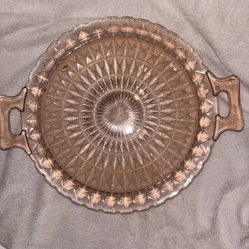 Vintage “Windsor” Pink Depression Glass Serving Tray Plate with Handles -  E1
