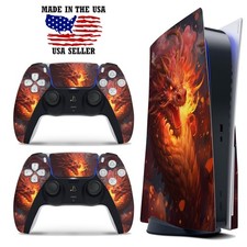 PS5 Disc Version Console  Controller Vinyl Skin Decal Wrap - Dragon Fire
