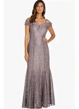 R M Richards Long Formal Dress Glitter Off Shoulders, Mermaid, Lace Overlay, 12