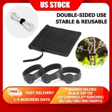 Black T-Type Cable Straps 12x150mm Strong Adhesive Hook Loop Wire Cord Organizer