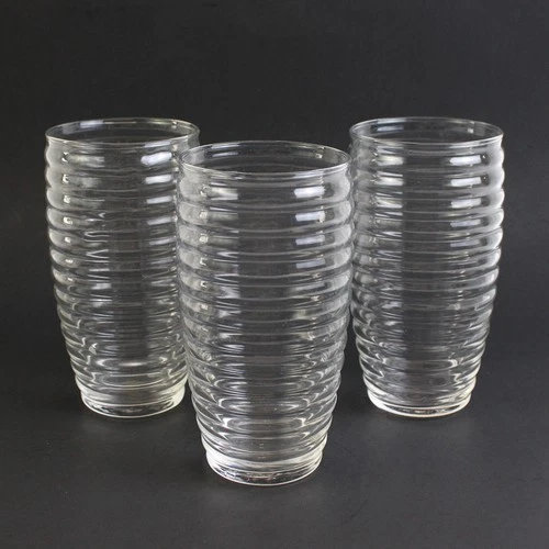 Set of 3 Vintage Anchor Hocking Ribbed Clear Glass Tumblers