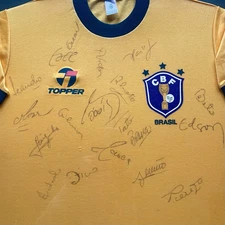 Player Issue SQUAD SIGNED Brazil 1982 Home Shirt ULTRA RARE Socrates Zico Eder