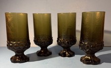 Tiffin Franciscan Madeira Olive Green 7  Footed Tall Iced Tea Glasses Set of 4