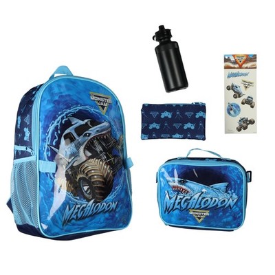 Monster Jam Megalodon 5-Piece Backpack Mega Set with Detachable Lunch box Wat...