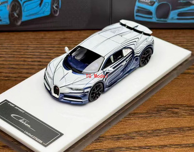 TG LJM 1:64 White Blue Chiron Racing Sports Model Diecast Resin Car