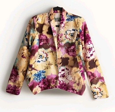 Vintage Costa Blanca Floral Multicolor Lightweight Blazer Size S  Boho