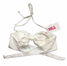 Doll & Co Solid White Classic Bandeau Too Side Band Scrunch Bikini SMALL 
